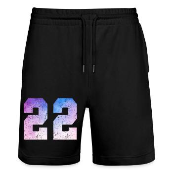 numéro 22 – Cadeau anniversaire 22 ans - Short de jogging bio TRAINER Stanley/Stella unisexe - noir - Devant - Nik (191cm) & Marisol (170cm)