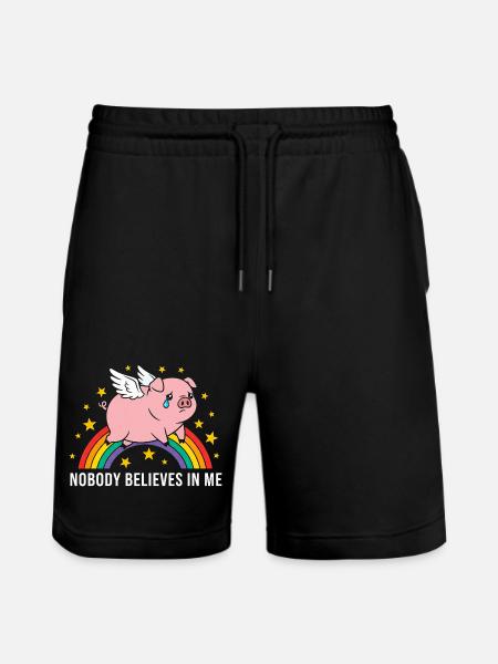 Sad pig on rainbow - Stanley/Stella Trainer Unisex Organic Jogging Shorts - black