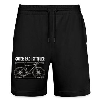 Guter Rad ist teuer – Fahrrad Spruch - Stanley/Stella Unisex Bio Joggingshorts Trainer  - Schwarz - Vorne - Nik (191cm) & Marisol (170cm)