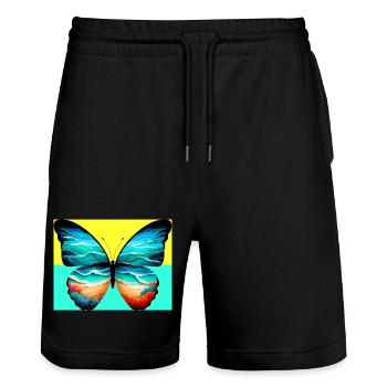 Schmetterling - Stanley/Stella Unisex Bio Joggingshorts Trainer  - Schwarz - Vorne - Nik (191cm) & Marisol (170cm)