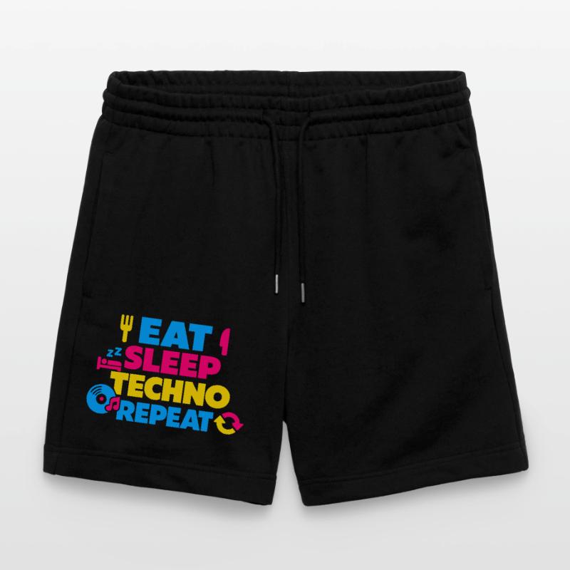 Eat Sleep Techno Repeat Farbexplosion Stanley/Stella Unisex Bio Joggingshorts Trainer 