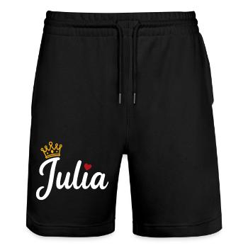 Juliette Nom Couronne Calligraphie personnalisée - Short de jogging bio TRAINER Stanley/Stella unisexe - noir - Devant - Nik (191cm) & Marisol (170cm)