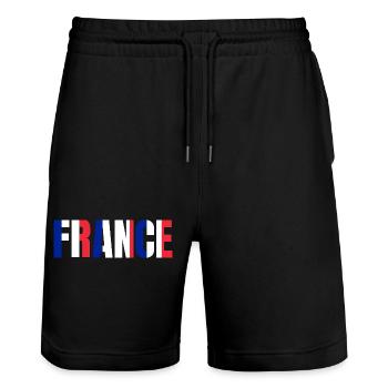 Flag France - Stanley/Stella Trainer Unisex Organic Jogging Shorts - black - Front - Nik (191cm) & Marisol (170cm)