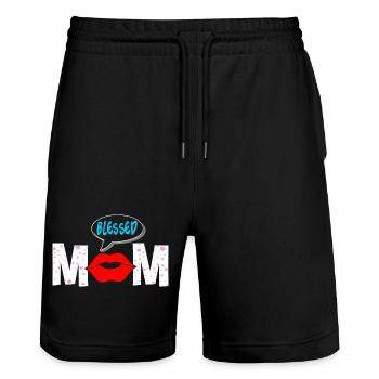 T-shirt esthétique Proud Mom Lips - Short de jogging bio TRAINER Stanley/Stella unisexe - noir - Devant - Nik (191cm) & Marisol (170cm)
