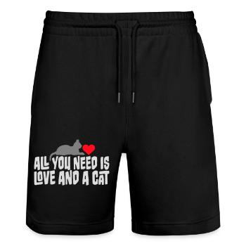 All You Need Is Love And A Cat Lustig Katze Spruch - Stanley/Stella Unisex Bio Joggingshorts Trainer  - Schwarz - Vorne - Nik (191cm) & Marisol (170cm)