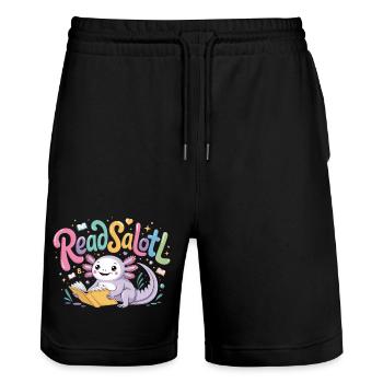 Axolotl Leser T-Shirt ReadSalotl Buch - Stanley/Stella Unisex Bio Joggingshorts Trainer  - Schwarz - Vorne - Nik (191cm) & Marisol (170cm)