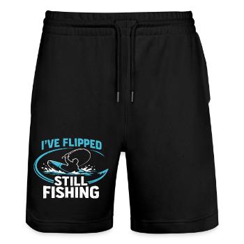 Gekentert, trotzdem angeln | Kajak Humor - Stanley/Stella Unisex Bio Joggingshorts Trainer  - Schwarz - Vorne - Nik (191cm) & Marisol (170cm)