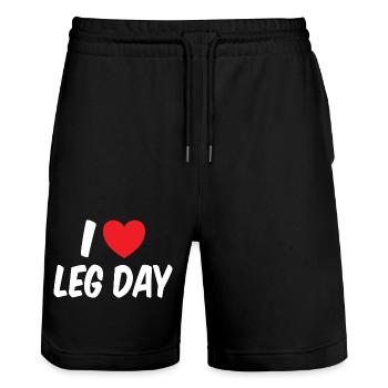 Gym Fitness Workout I Love Leg Day - Stanley/Stella Trainer Unisex Organic Jogging Shorts - black - Front - Nik (191cm) & Marisol (170cm)