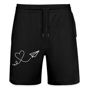 Herzflug Linienkunst - Stanley/Stella Unisex Bio Joggingshorts Trainer  - Schwarz - Vorne - Nik (191cm) & Marisol (170cm)