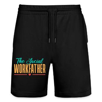Social Worker Quota Social Workfather Social Work - Stanley/Stella Trainer Unisex Organic Jogging Shorts - black - Front - Nik (191cm) & Marisol (170cm)