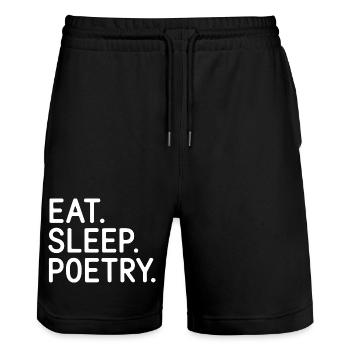 Eat Sleep Poesie Tee - Stanley/Stella Unisex Bio Joggingshorts Trainer  - Schwarz - Vorne - Nik (191cm) & Marisol (170cm)