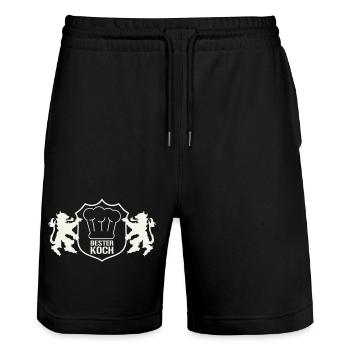 wappen_bester_koch - Stanley/Stella Unisex Bio Joggingshorts Trainer  - Schwarz - Vorne - Nik (191cm) & Marisol (170cm)