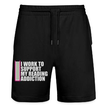 I Work To Support My Reading Addiction Books Logo - Stanley/Stella Trainer Unisex Organic Jogging Shorts - black - Front - Nik (191cm) & Marisol (170cm)