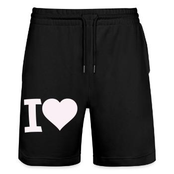 I Liebe Herz Motiv - Stanley/Stella Unisex Bio Joggingshorts Trainer  - Schwarz - Vorne - Nik (191cm) & Marisol (170cm)