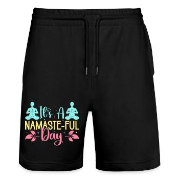 Yoga C’est une journée pleine de namaste Yoga drôle - Short de jogging bio TRAINER Stanley/Stella unisexe - noir - Devant - Nik (191cm) & Marisol (170cm)