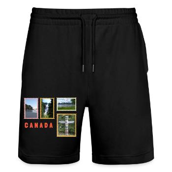 Canada Nature & Culture Collage - Stanley/Stella Trainer Unisex Organic Jogging Shorts - black - Front - Nik (191cm) & Marisol (170cm)