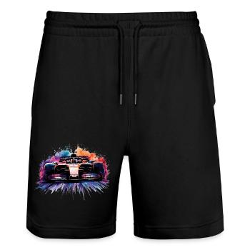 F1 Formula  One Racing Car Painting Print - Stanley/Stella Unisex Bio Joggingshorts Trainer  - Schwarz - Vorne - Nik (191cm) & Marisol (170cm)
