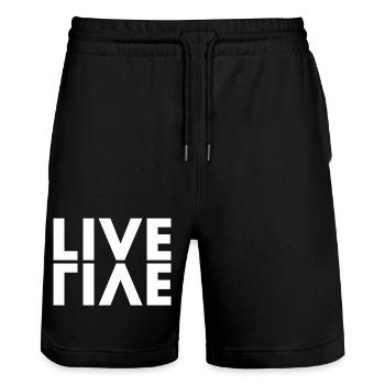 LIVE EVIL Wortspiel Minimalistisches Humor Design - Stanley/Stella Unisex Bio Joggingshorts Trainer  - Schwarz - Vorne - Nik (191cm) & Marisol (170cm)