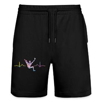 Boulderer Herzschlag Boulder Bouldern - Stanley/Stella Unisex Bio Joggingshorts Trainer  - Schwarz - Vorne - Nik (191cm) & Marisol (170cm)