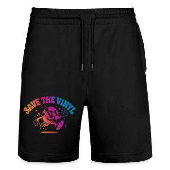 Save the Vinyl DJ Musik - Stanley/Stella Unisex Bio Joggingshorts Trainer  - Schwarz - Vorne - Nik (191cm) & Marisol (170cm)