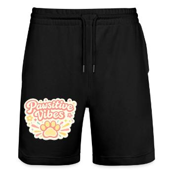 Pawsitive Vibes Paw Joy - Stanley/Stella Trainer Unisex Organic Jogging Shorts - black - Front - Nik (191cm) & Marisol (170cm)