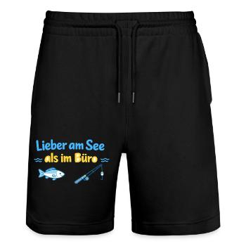 Lieber am See als im Büro - Stanley/Stella Unisex Bio Joggingshorts Trainer  - Schwarz - Vorne - Nik (191cm) & Marisol (170cm)