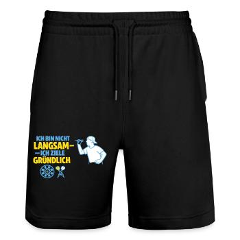 Nicht langsam – gründlich zielen - Stanley/Stella Unisex Bio Joggingshorts Trainer  - Schwarz - Vorne - Nik (191cm) & Marisol (170cm)