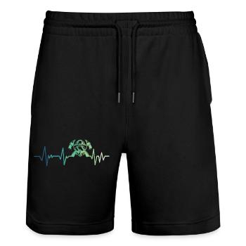 firefighter heartbeat firefighter - Stanley/Stella Trainer Unisex Organic Jogging Shorts - black - Front - Nik (191cm) & Marisol (170cm)