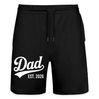 Dad 20256 Baby Vater Vatertag Geschenk Papa 2026 - Stanley/Stella Unisex Bio Joggingshorts Trainer  - Schwarz - Vorne - Nik (191cm) & Marisol (170cm)