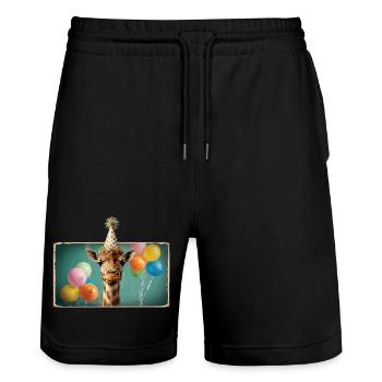 Giraffentiere Zooparty Dschungel Zoo Geburtstag - Stanley/Stella Unisex Bio Joggingshorts Trainer  - Schwarz - Vorne - Nik (191cm) & Marisol (170cm)