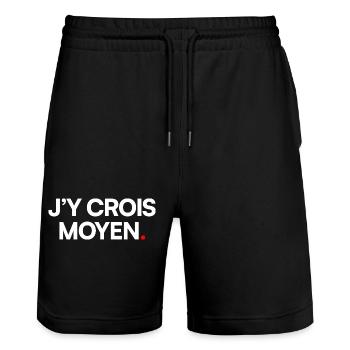 J’y crois moyen - Short de jogging bio TRAINER Stanley/Stella unisexe - noir - Devant - Nik (191cm) & Marisol (170cm)