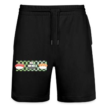 Sushi: Aquarell Wagara - Stanley/Stella Unisex Bio Joggingshorts Trainer  - Schwarz - Vorne - Nik (191cm) & Marisol (170cm)