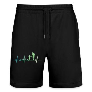 Père et fille battement de coeur papa et fillette - Short de jogging bio TRAINER Stanley/Stella unisexe - noir - Devant - Nik (191cm) & Marisol (170cm)