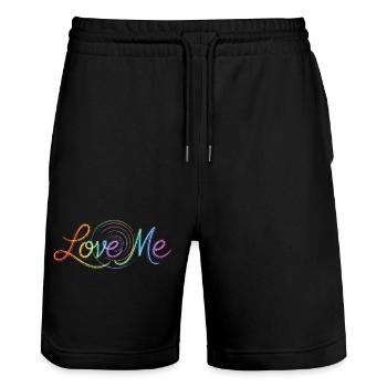 Love Me Say Colorful Text Drawing Art Print - Stanley/Stella Trainer Unisex Organic Jogging Shorts - black - Front - Nik (191cm) & Marisol (170cm)