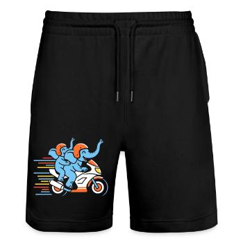 Elephant racing duo on motorcycle - Stanley/Stella Trainer Unisex Organic Jogging Shorts - black - Front - Nik (191cm) & Marisol (170cm)