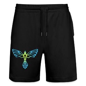 L'envol de l'oiseau bleu et jaune - Short de jogging bio TRAINER Stanley/Stella unisexe - noir - Devant - Nik (191cm) & Marisol (170cm)
