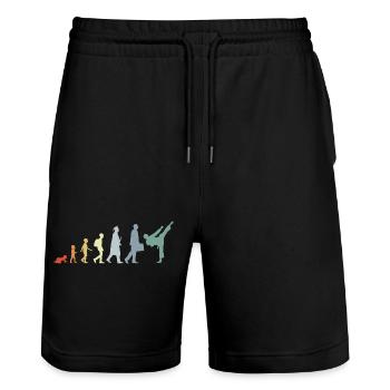 Retro Karateka Evolution - Stanley/Stella Trainer Unisex Organic Jogging Shorts - black - Front - Nik (191cm) & Marisol (170cm)