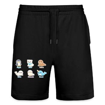 Kuschelige Arktis-Tierwelt - Stanley/Stella Unisex Bio Joggingshorts Trainer  - Schwarz - Vorne - Nik (191cm) & Marisol (170cm)