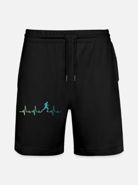 running heartbeat running gift running - Stanley/Stella Trainer Unisex Organic Jogging Shorts - black