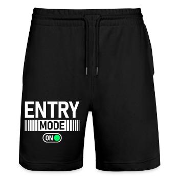 Entry Mode on Stock Market Exchange Trader - Stanley/Stella Trainer Unisex Organic Jogging Shorts - black - Front - Nik (191cm) & Marisol (170cm)