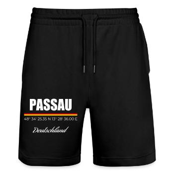 Passau - Stanley/Stella Unisex Bio Joggingshorts Trainer  - Schwarz - Vorne - Nik (191cm) & Marisol (170cm)