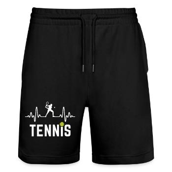 Tennis Heartbeat Tennis Player - Stanley/Stella Trainer Unisex Organic Jogging Shorts - black - Front - Nik (191cm) & Marisol (170cm)