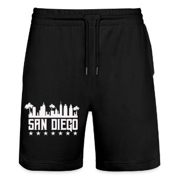 San Diego Skyline Palm Vista - Stanley/Stella Unisex Bio Joggingshorts Trainer  - Schwarz - Vorne - Nik (191cm) & Marisol (170cm)