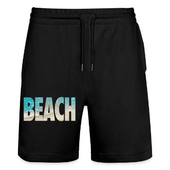Tropische BEACH Ozean-Text-Vibe - Stanley/Stella Unisex Bio Joggingshorts Trainer  - Schwarz - Vorne - Nik (191cm) & Marisol (170cm)