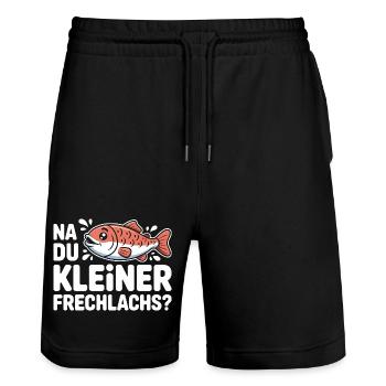 Na Du Kleiner Frechlachs Gamer Lachs Meme Zocker - Stanley/Stella Unisex Bio Joggingshorts Trainer  - Schwarz - Vorne - Nik (191cm) & Marisol (170cm)