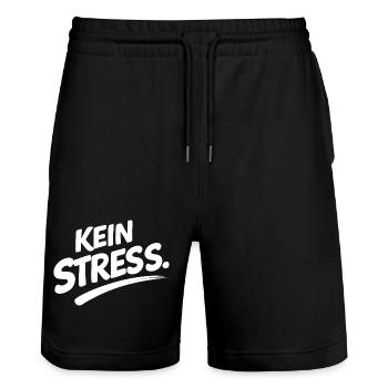 IM FLOW Shirt – Minimal Statement - Stanley/Stella Unisex Bio Joggingshorts Trainer  - Schwarz - Vorne - Nik (191cm) & Marisol (170cm)