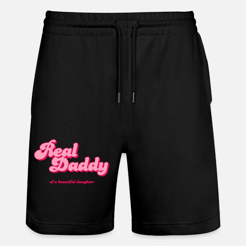 Real Daddy Pink Script Print - Stanley/Stella Trainer Unisex Organic Jogging Shorts - black