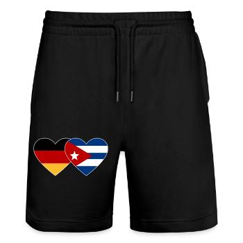 Deutschland Kuba Flagge Herz - Stanley/Stella Unisex Bio Joggingshorts Trainer  - Schwarz - Vorne - Nik (191cm) & Marisol (170cm)