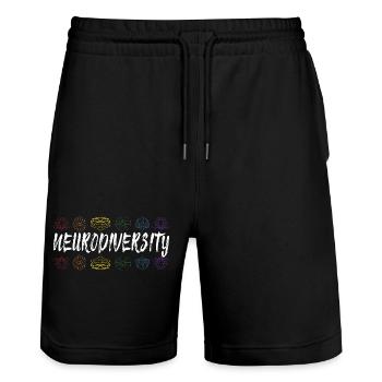 Neurodiversity Rainbow Floral Typography - Stanley/Stella Trainer Unisex Organic Jogging Shorts - black - Front - Nik (191cm) & Marisol (170cm)