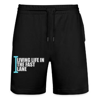 Life In The Fast Lane Float Funny Pool Saying - Stanley/Stella Trainer Unisex Organic Jogging Shorts - black - Front - Nik (191cm) & Marisol (170cm)